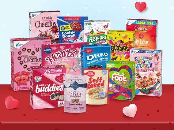 A selection of General Mills Valentine's Day products