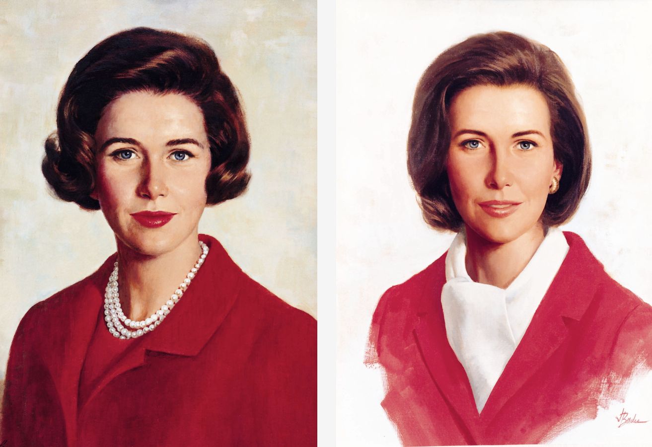 Side-by-side comparison of the 1965 Betty Crocker portrait (left) and the 1969 Betty Crocker portrait (right).